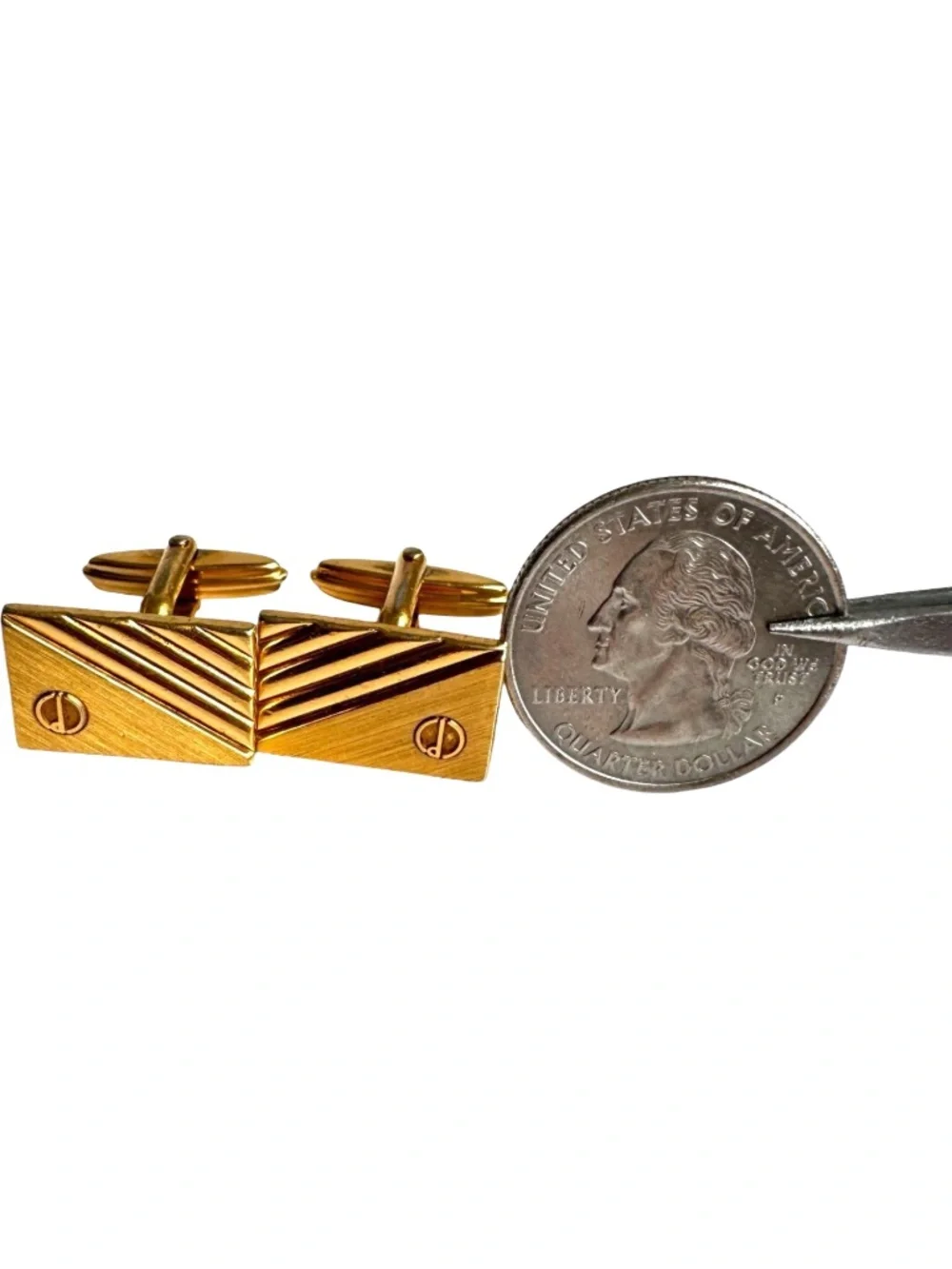 Vintage Alfred Dunhill Cufflinks Gold Tone Rectangular Diagonal Stripe Formal